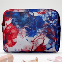 Red White And Blue Alcohol Ink American Patriotic  Flag Colors Alcohol Ink Make Up Pouch (large) by PodArtist