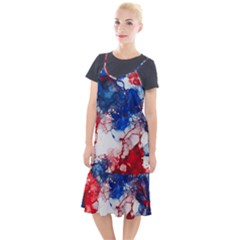 Red White And Blue Alcohol Ink American Patriotic  Flag Colors Alcohol Ink Camis Fishtail Dress by PodArtist