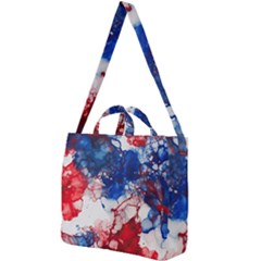 Red White And Blue Alcohol Ink American Patriotic  Flag Colors Alcohol Ink Square Shoulder Tote Bag by PodArtist