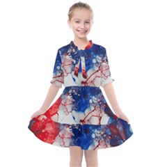 Red White And Blue Alcohol Ink American Patriotic  Flag Colors Alcohol Ink Kids  All Frills Chiffon Dress by PodArtist