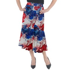 Red White And Blue Alcohol Ink American Patriotic  Flag Colors Alcohol Ink Midi Mermaid Skirt by PodArtist