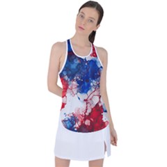 Red White And Blue Alcohol Ink American Patriotic  Flag Colors Alcohol Ink Racer Back Mesh Tank Top by PodArtist