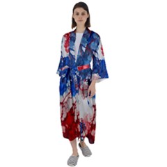 Red White And Blue Alcohol Ink American Patriotic  Flag Colors Alcohol Ink Maxi Satin Kimono by PodArtist