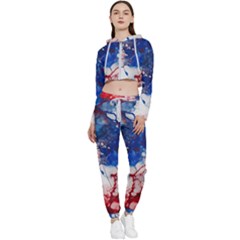 Red White And Blue Alcohol Ink American Patriotic  Flag Colors Alcohol Ink Cropped Zip Up Lounge Set by PodArtist