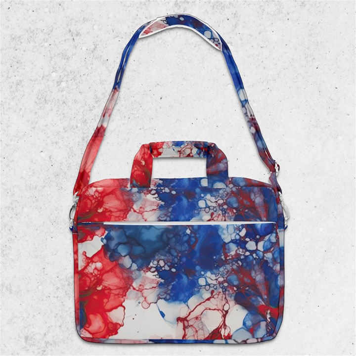 Red White and Blue Alcohol Ink American Patriotic  Flag Colors Alcohol Ink MacBook Pro 13  Shoulder Laptop Bag 