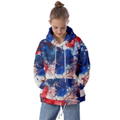 Red White And Blue Alcohol Ink American Patriotic  Flag Colors Alcohol Ink Kids  Oversized Hoodie