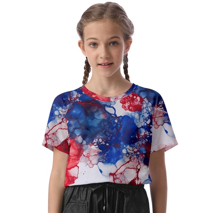 Red White and Blue Alcohol Ink American Patriotic  Flag Colors Alcohol Ink Kids  Basic T-Shirt