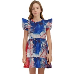 Red White And Blue Alcohol Ink American Patriotic  Flag Colors Alcohol Ink Kids  Winged Sleeve Dress