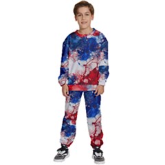 Red White And Blue Alcohol Ink American Patriotic  Flag Colors Alcohol Ink Kids  Sweatshirt Set