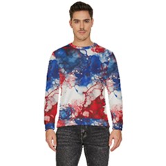 Red White And Blue Alcohol Ink American Patriotic  Flag Colors Alcohol Ink Men s Fleece Sweatshirt