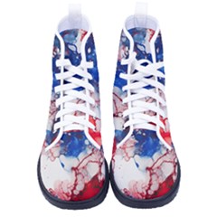 Red White And Blue Alcohol Ink American Patriotic  Flag Colors Alcohol Ink Kid s High-top Canvas Sneakers by PodArtist