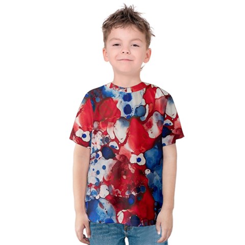 Red White And Blue Alcohol Ink France Patriotic Flag Colors Alcohol Ink  Kids  Cotton T-shirt by PodArtist