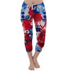 Red White And Blue Alcohol Ink France Patriotic Flag Colors Alcohol Ink  Capri Winter Leggings 