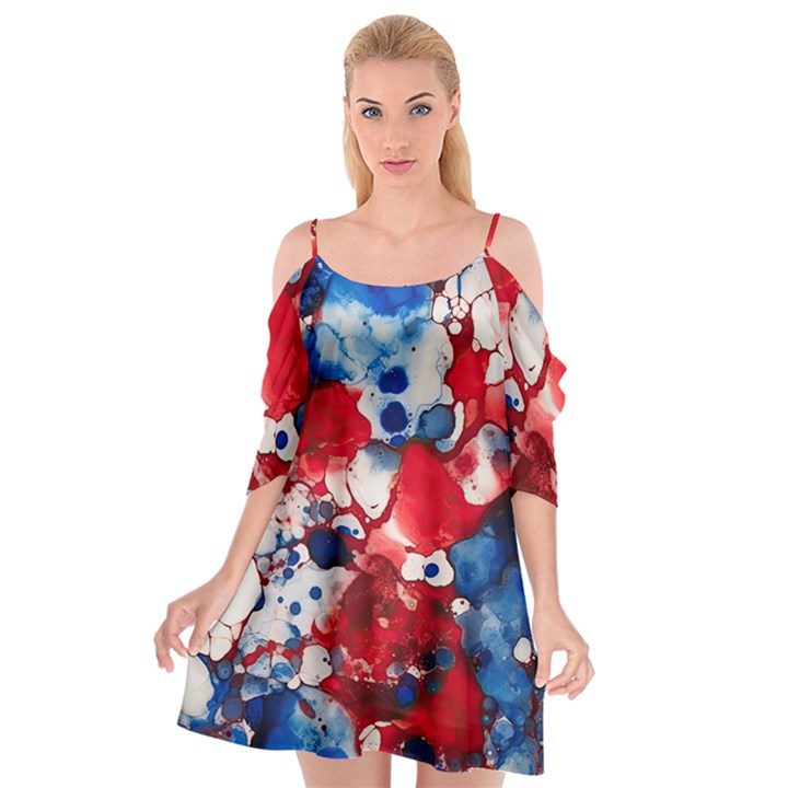 Red White and Blue Alcohol Ink France Patriotic Flag Colors Alcohol Ink  Cutout Spaghetti Strap Chiffon Dress