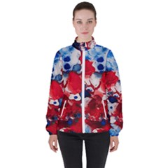 Red White And Blue Alcohol Ink France Patriotic Flag Colors Alcohol Ink  Women s High Neck Windbreaker by PodArtist