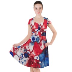 Red White And Blue Alcohol Ink France Patriotic Flag Colors Alcohol Ink  Cap Sleeve Midi Dress