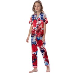 Red White And Blue Alcohol Ink France Patriotic Flag Colors Alcohol Ink  Kids  Satin Short Sleeve Pajamas Set