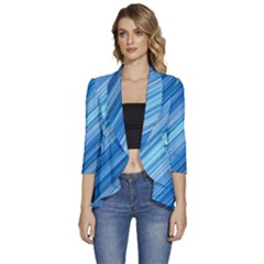 Ambience In Blue Women s 3/4 Sleeve Ruffle Edge Open Front Jacket