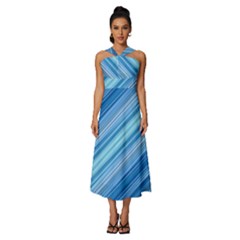 Ambience In Blue Sleeveless Cross Front Cocktail Midi Chiffon Dress