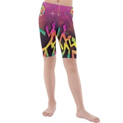 Dancing Colorful Disco Kids  Mid Length Swim Shorts by Bajindul