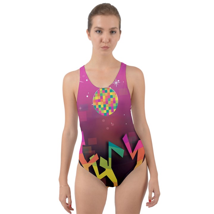 Dancing Colorful Disco Cut-Out Back One Piece Swimsuit