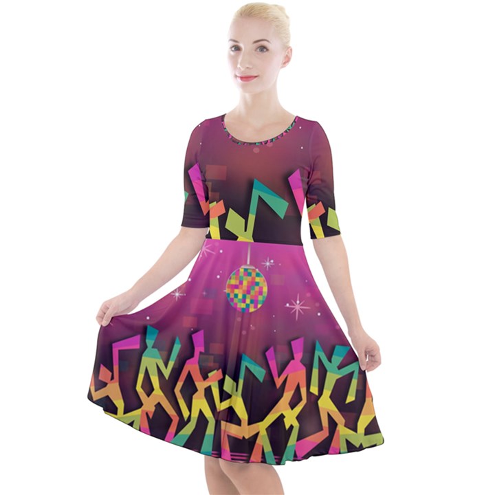 Dancing Colorful Disco Quarter Sleeve A-Line Dress