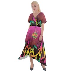 Dancing Colorful Disco Cross Front Sharkbite Hem Maxi Dress by Bajindul