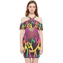 Dancing Colorful Disco Shoulder Frill Bodycon Summer Dress by Bajindul