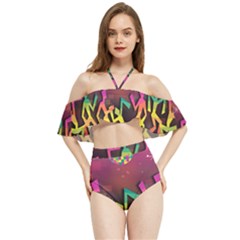 Dancing Colorful Disco Halter Flowy Bikini Set 