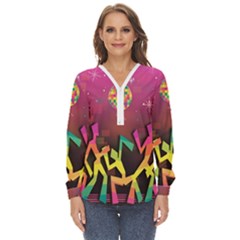 Dancing Colorful Disco Zip Up Long Sleeve Blouse