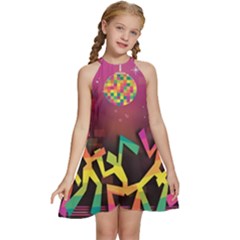 Dancing Colorful Disco Kids  Halter Collar Waist Tie Chiffon Dress by Bajindul