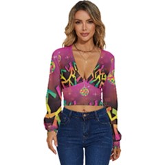 Dancing Colorful Disco Long Sleeve Deep-v Velour Top by Bajindul