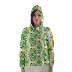 Green Pattern Retro Wallpaper Women s Hooded Windbreaker