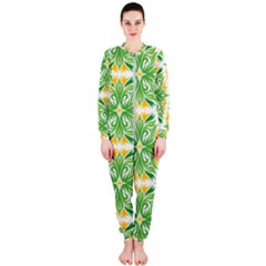 Green Pattern Retro Wallpaper Onepiece Jumpsuit (ladies)