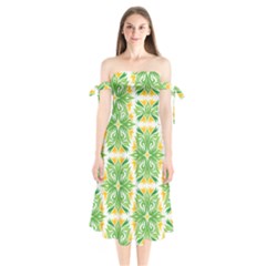 Green Pattern Retro Wallpaper Shoulder Tie Bardot Midi Dress by Bajindul