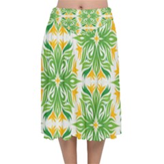 Green Pattern Retro Wallpaper Velvet Flared Midi Skirt by Bajindul