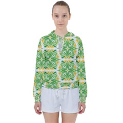 Green Pattern Retro Wallpaper Women s Tie Up Sweat