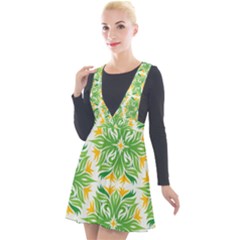 Green Pattern Retro Wallpaper Plunge Pinafore Velour Dress by Bajindul