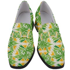 Green Pattern Retro Wallpaper Women s Chunky Heel Loafers by Bajindul