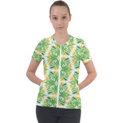 Green Pattern Retro Wallpaper Short Sleeve Zip Up Jacket by Bajindul