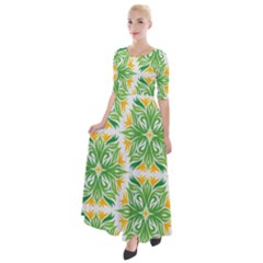 Green Pattern Retro Wallpaper Half Sleeves Maxi Dress by Bajindul