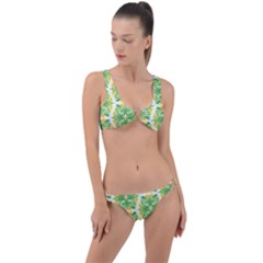 Green Pattern Retro Wallpaper Ring Detail Crop Bikini Set by Bajindul