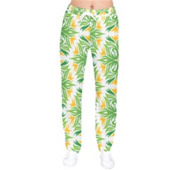 Green Pattern Retro Wallpaper Women Velvet Drawstring Pants