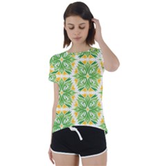 Green Pattern Retro Wallpaper Short Sleeve Open Back T-shirt by Bajindul