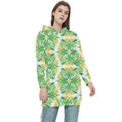 Green Pattern Retro Wallpaper Women s Long Oversized Pullover Hoodie