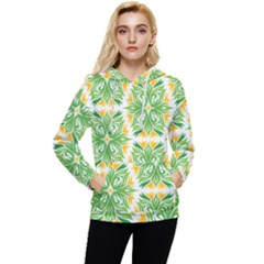 Green Pattern Retro Wallpaper Women s Lightweight Drawstring Hoodie