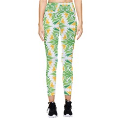 Green Pattern Retro Wallpaper Pocket Leggings  by Bajindul