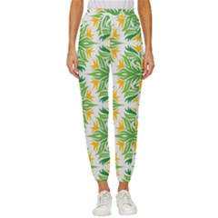 Green Pattern Retro Wallpaper Women s Cropped Drawstring Pants by Bajindul