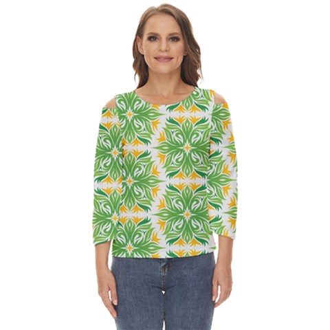 Green Pattern Retro Wallpaper Cut Out Wide Sleeve Top by Bajindul