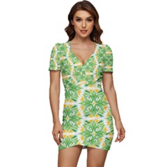 Green Pattern Retro Wallpaper Low Cut Cap Sleeve Mini Dress by Bajindul